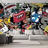 wall26 Removable Wall Sticker/Wall Mural Cartoon Anime Spray Paint Characters Graffiti & Street Art Cityscape Digital Art Realism Urban Edgy for Living Room, Bedroom, Office - 132x168 inches
