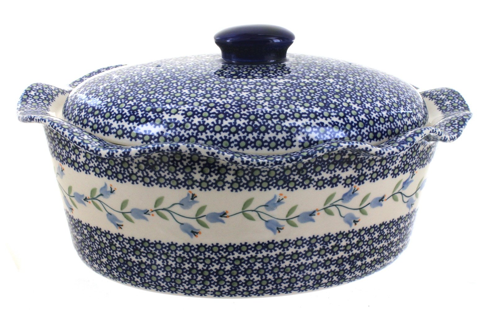 Blue Rose Polish Pottery Tulip Large Oval Baker with Lid