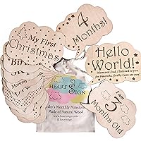 Heart's Sign 24 Designs Monthly Baby Milestone Cards - Baby Monthly Milestone Wood Discs | Baby Months Signs | Baby Milestone Discs | Baby Photo Props