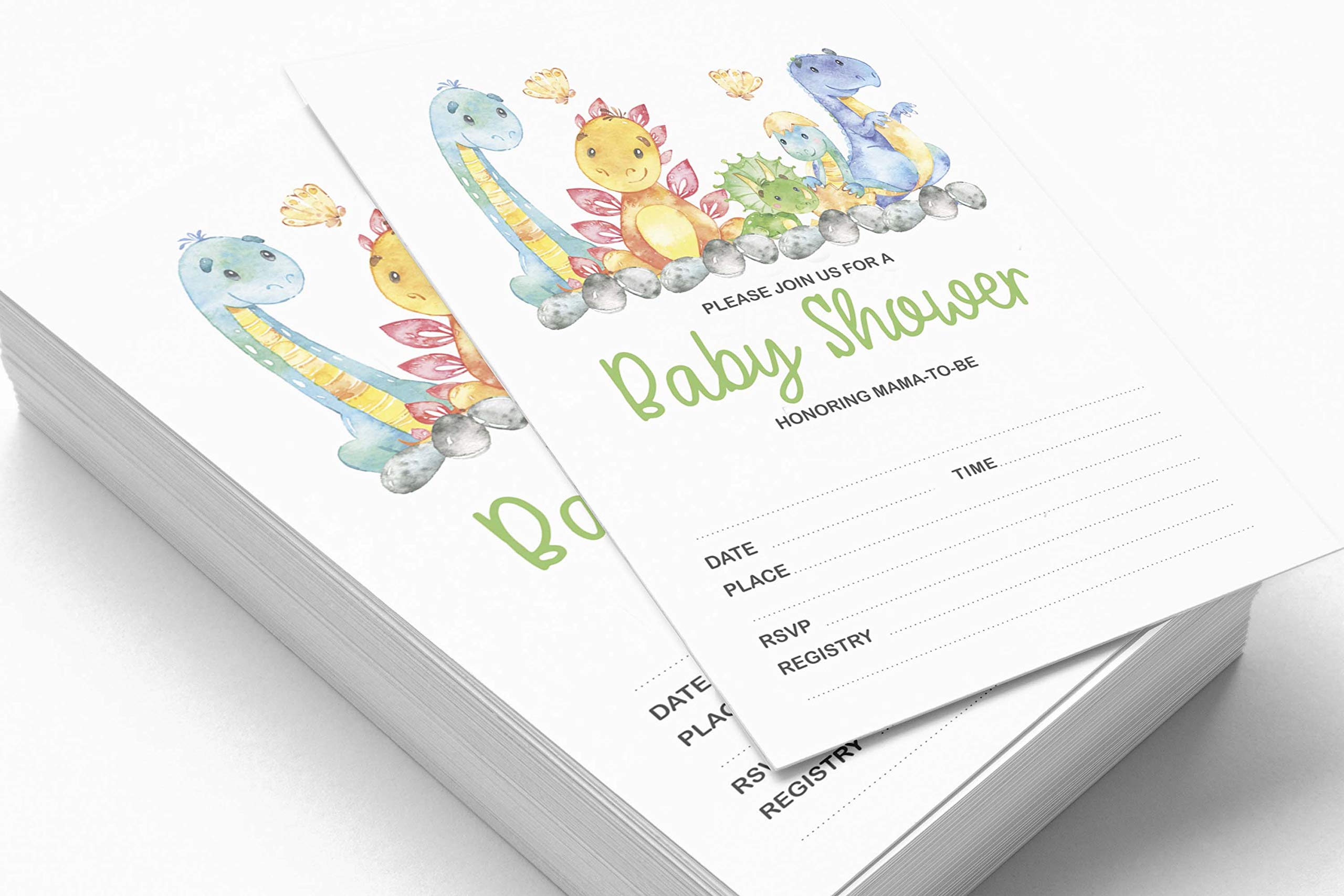 Inkdotpot Set of 30 Dinosaur Baby Shower Invitations-Diaper Raffle Tickets and Baby Shower Book Request Cards Jungle Animals Invites Its A Boy Its A Girl