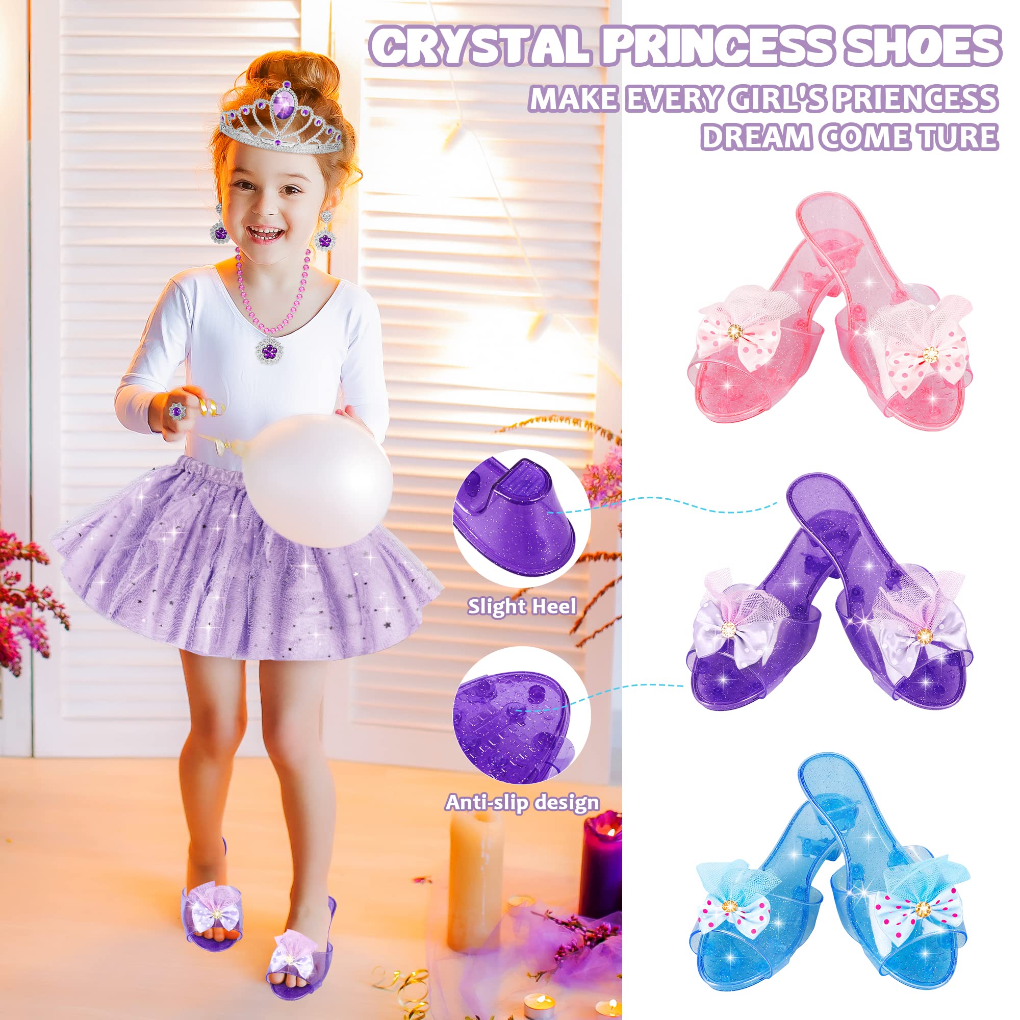 Princess Dress Up Toys & Jewelry Boutique, Princess Costumes Set incl Color Skirts, Shoes, Crowns, Princess Accessories, Girls Role Play Set Gift for 3 4 5 6 Year old Girl Toddler ​B-day Party Favors