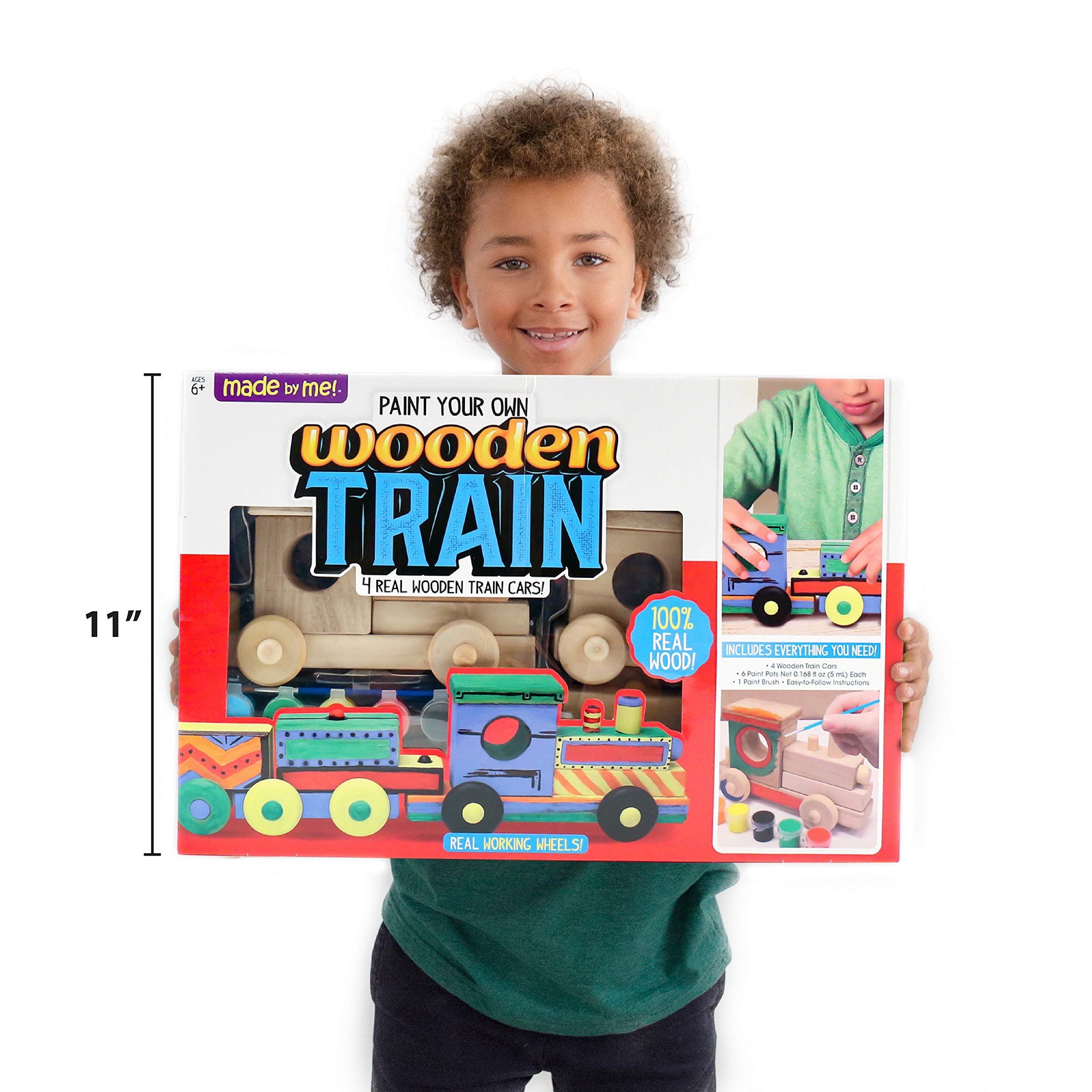 Made By Me Build & Paint Your Own Wooden Train, DIY Wood Trains Craft, Easy To Assemble & Paint 4 Train Cars, Great Car Party or Weekend Activity Toys, Arts & Crafts Kit for Kids Ages 6, 7, 8, 9, 10
