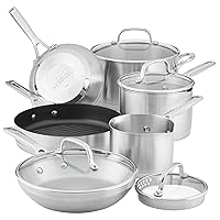 3-Ply Base Stainless Steel Cookware Pots and Pans Set, 10 Piece, Brushed Stainless