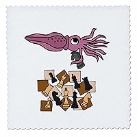 3dRose Funny Cute Purple Squid Playing Chess Game Cartoon - Quilt Squares (qs_353672_2)