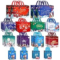 Fayayuan 24 Pack Christmas Gift Bags Assorted Sizes, Reusable Tote Bags Includes 4 Extra Large 17