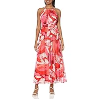 London Times Women's Mesh Halter Maxi with Ruched Waistband Event Guest of Occasion Garden Party