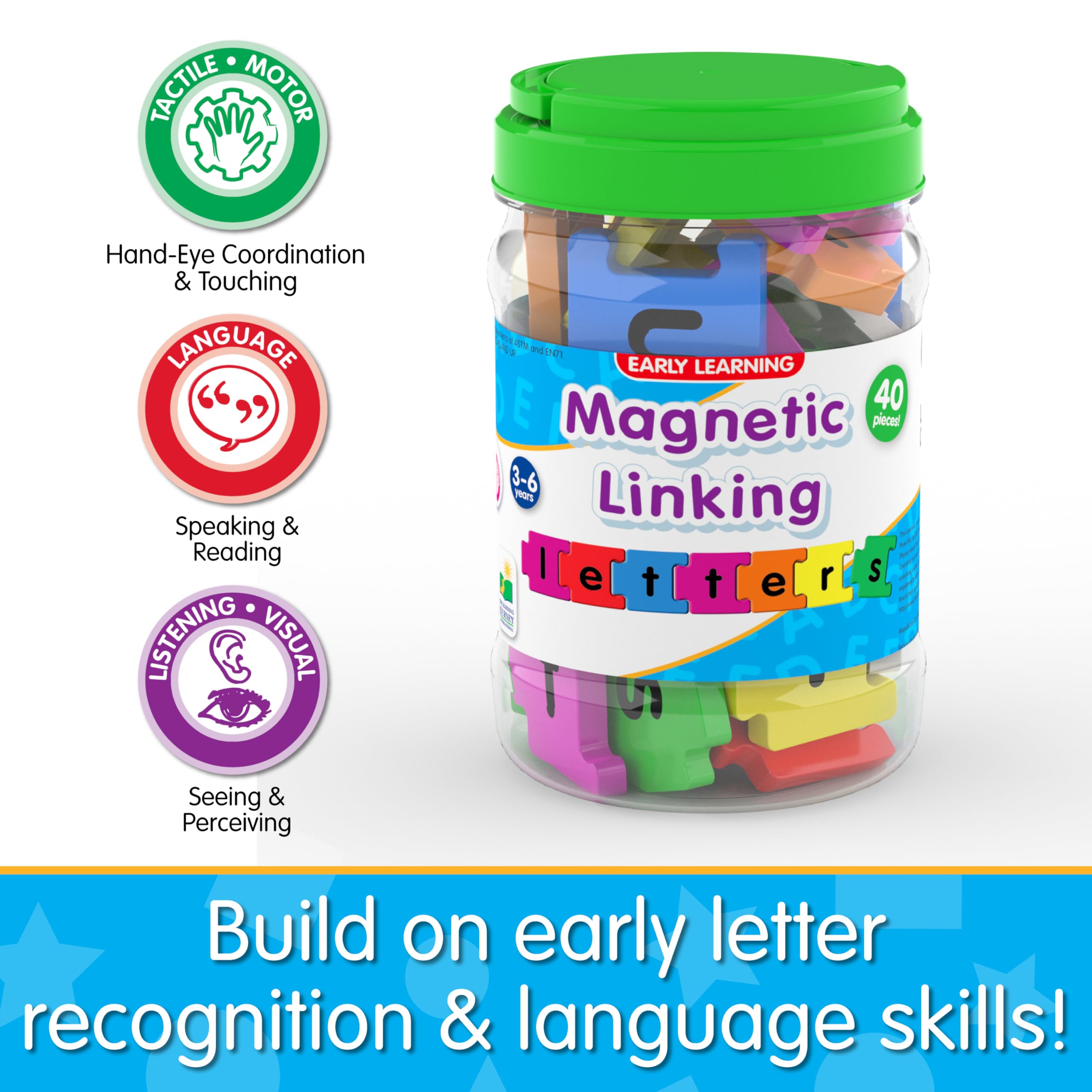 The Learning Journey Magnetic Linking Letters | Set of 40 Colorful ABC Magnets | Lowercase Letters | Fridge Magnets for Toddlers 3+ | Alphabet Letters for Kids Spelling and Learning