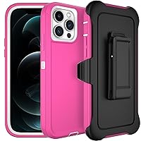 BEASTEK Shockproof iPhone 12 Pro Max Case, Dustproof Military Grade Heavy Duty Drop Protective Cover with Defensive Belt Clip Holster with 360° Kickstand, for iPhone 12 Pro Max (6.7'') (Pink)