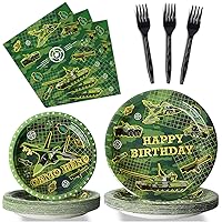 96 Pcs Camo Birthday Party Plates and Napkins Party Supplies Military Happy Birthday Party Tableware Set Army Soldier Camouflage Party Decorations Favors for Birthday Baby Shower for 24 Guests