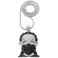 Masked Face Goon Pendant Necklace Silver Color with Black Mask