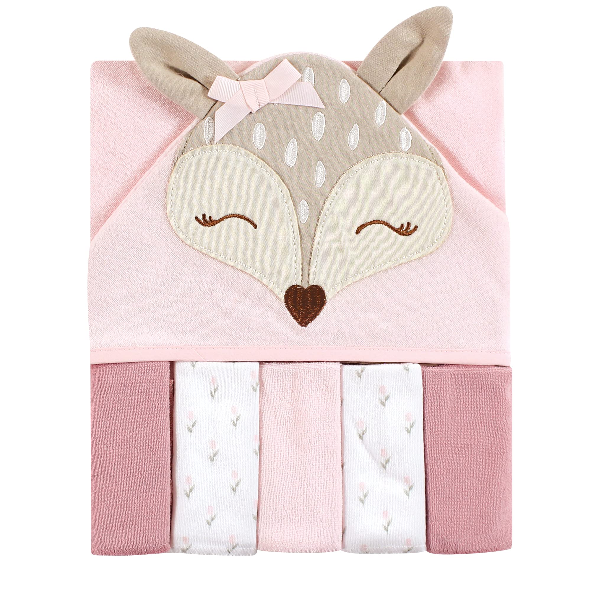 Hudson Baby Unisex Baby Hooded Towel and Five Washcloths, Fawn, One Size