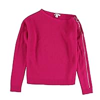Women's Ribbed Zipper-Sleeve On or Off Shoulder Sweater (XS, Pink Red)