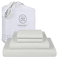 Threadmill Egyptian Cotton Queen Sheet Set | 100% Certified Egyptian Cotton Bed Sheets for Queen Size Bed | Snug Fit Deep Pocket Queen Bed Sheets Set | Soft Cooling Sateen Bedding Set | Light Grey