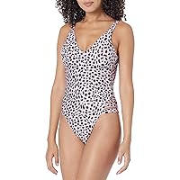 BECCA Women's Standard Rebecca Virtue Print Play High Leg One Piece Swimsuit-Open Back, Cut-Out Sides, Bathing Suits