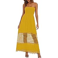 Women's Summer Maxi Casual Off Shoulder Dress Sleeveless Boho A Line Belted Spaghetti Strap Smocked Wrapped Dress