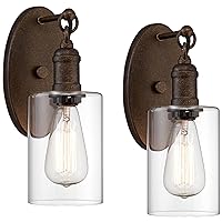 Franklin Iron Works Cloverly Industrial Rustic Wall Light Sconces Set of 2 Bronze Brown Metal Hardwired 4 1/2