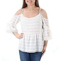 1.State Womens Textured Sheer Pullover Top White M