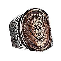 KAMBO 925K Sterling Silver Wolf Ring - Men's Ring with Striking Wolf Head Design for Bold Style and Symbolic Power