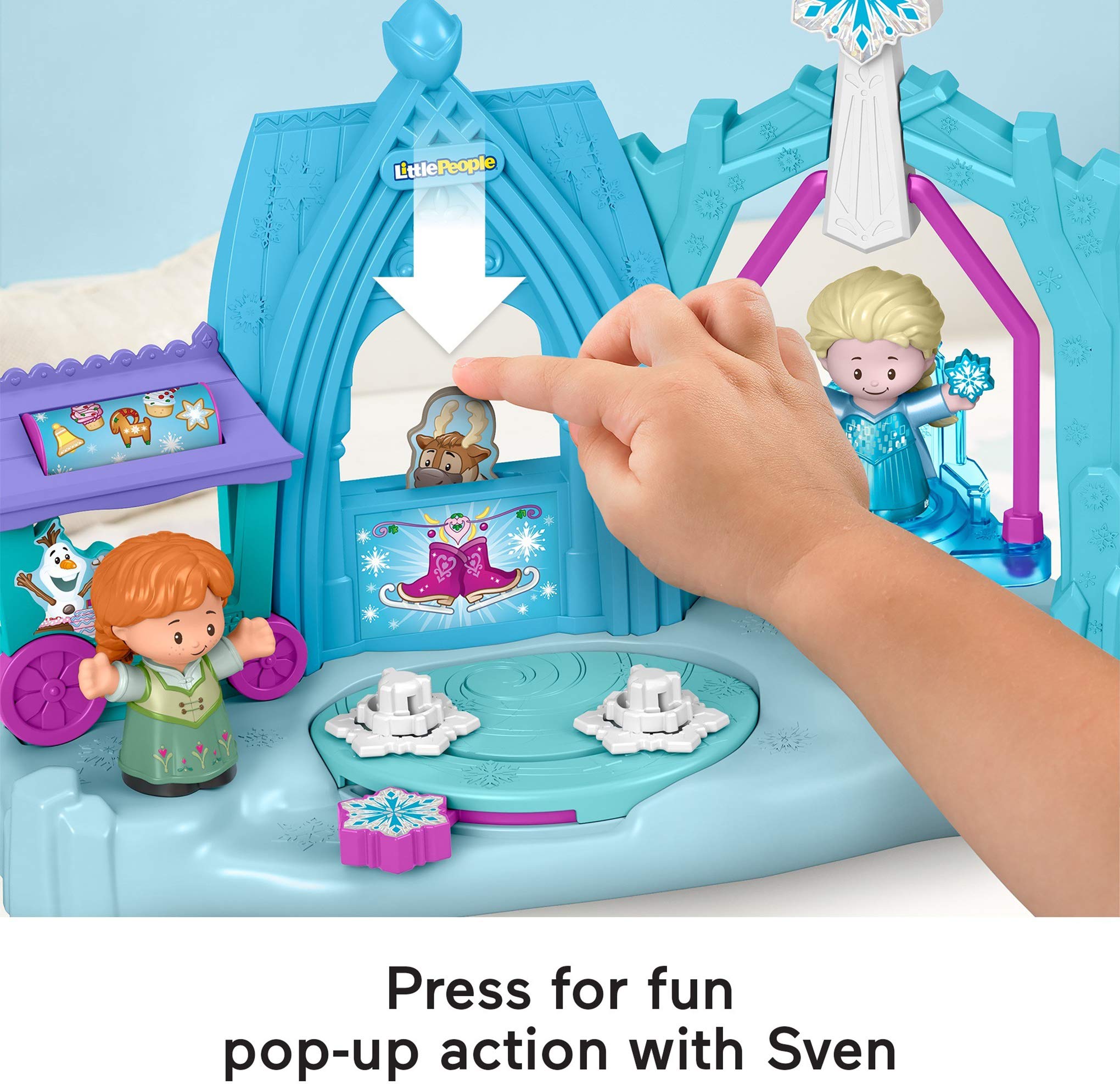 Fisher-Price Disney Frozen Arendelle Winter Wonderland by Little People, ice skating playset with Anna and Elsa figures for toddlers and preschool kids