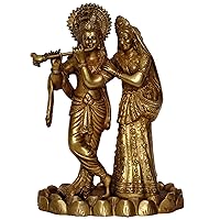 Aakrati Radha Krishan Glorious Statue Made in Brass Metal Yellow Antique Finish | Hindu Religious Murti | Krishna Figure | Table Decor | Showpiece | Home & Office Decor |