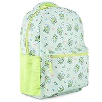 Hello Kitty Allover School Backpack - Hello Kitty, My Melody, Kuromi, Keroppi - Officially Licensed Hello Kitty School Bookbag (Keroppi yellow)