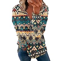 Women Ethnic Style Half Zip Sweatshirts Stand Collar Long Sleeve Pullover Shirts Fashion Fall Casual Loose Fit Tops