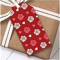 Red and White Floral Rose and Heart Birthday Present Favor Gift Tags