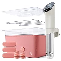 Greater Goods Sous Vide Bundle with Sous Vide Cooker, Container, Silicone Magnets, and Weights Designed in St. Louis. Birch White/Pink.