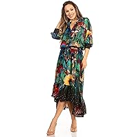 Sakkas Andreas Women's Maxi Long Sleeve Button Down Floral Ruffle Dress Pockets