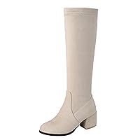 BIGTREE Womens Knee High Boots Block Heel Elegant Winter Lined Suede Tall Boots with Zipper