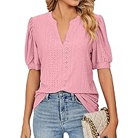 Womens Summer Tops Casual V Neck Ruffle Sleeve T Shirts Fashion Dressy Lightweight Breathable Tunic Blouses