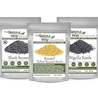 Roasted White Sesame Seeds, Black Sesame and Nigella Seeds 8 oz each