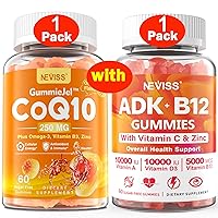 NEVISS 1Pack CoQ10-250mg Filled Gummies + 1Pack Vitamin ADK with B12 Gummies