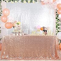 QueenDream Rectangle Tablecloth 90x132 Inch Rose Gold Sequin Table Cloth for Wedding Sweetheart Table Reception Table Birthday Party Cake Table Decoration