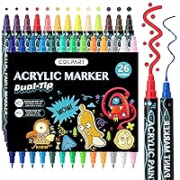 26 Colors Dual Tip Acrylic Paint Pens Markers，Premium Acrylic Paint Pens for Rock Painting Wood Canvas Plastic Metal Stone, Acrylic Markers For DIY Crafts Making Art Supplies