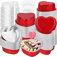 120 Pieces 3.4 oz Valentine's Day Heart Shaped Cake Pans with Lids & Spoons Mini Aluminum Foil Cake Cup Cupcake Pans Disposable Flan Desserts Baking Cups for Valentine's Day, Red
