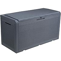 YITAHOME 100 Gallon Large Resin Deck Box Outdoor Storage with Cushion for Patio Furniture, Outdoor Cushions, Garden Tools and Pool Supplies-Waterproof,Lockable (Dark Grey)