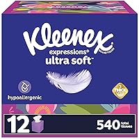 Kleenex Expressions Ultra Soft Facial Tissues, 12 Cube Boxes, 45 Tissues per Box, 3-Ply (540 Total Tissues), Packaging May Vary
