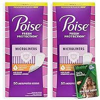 Poise Microliners, Longest Length - Incontinence 1 Drop Lightest Absorbency, 50 Count (2 Pack - Total of 100 Liners) and Vital Volumes Skin Care Basics Tips Card | Bundle (100 Liners)
