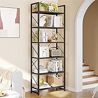 YITAHOME Tall Bookshelf Modern Book Shelf 6 Tier Bookcase, Open Display Storage Rack Shelves for Living Room/Bedroom/Home/Office/Kitchen, Holder Organizer for Books/Movies, Black