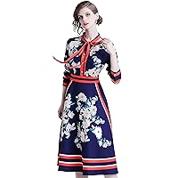 LAI MENG FIVE CATS Women's Floral Print Button up Midi Dress Casual A-line Shirt Dress