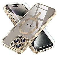 Magnetic for iPhone 15 Pro Max Case [Never Yellowing] [Military Grade Drop Protection] Full Camera Lens Protector Soft Clear Phone Case for Women Girls, Titanium Gold