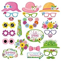 Spring Photo Booth Props with Sticks,Flowers Photo Booth Props,Spring Party Decorations (25CT)