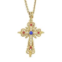 Ben-Amun Jewelry Christian Cross with Crystals Pendant 24k Gold Plated Necklace Made in New York
