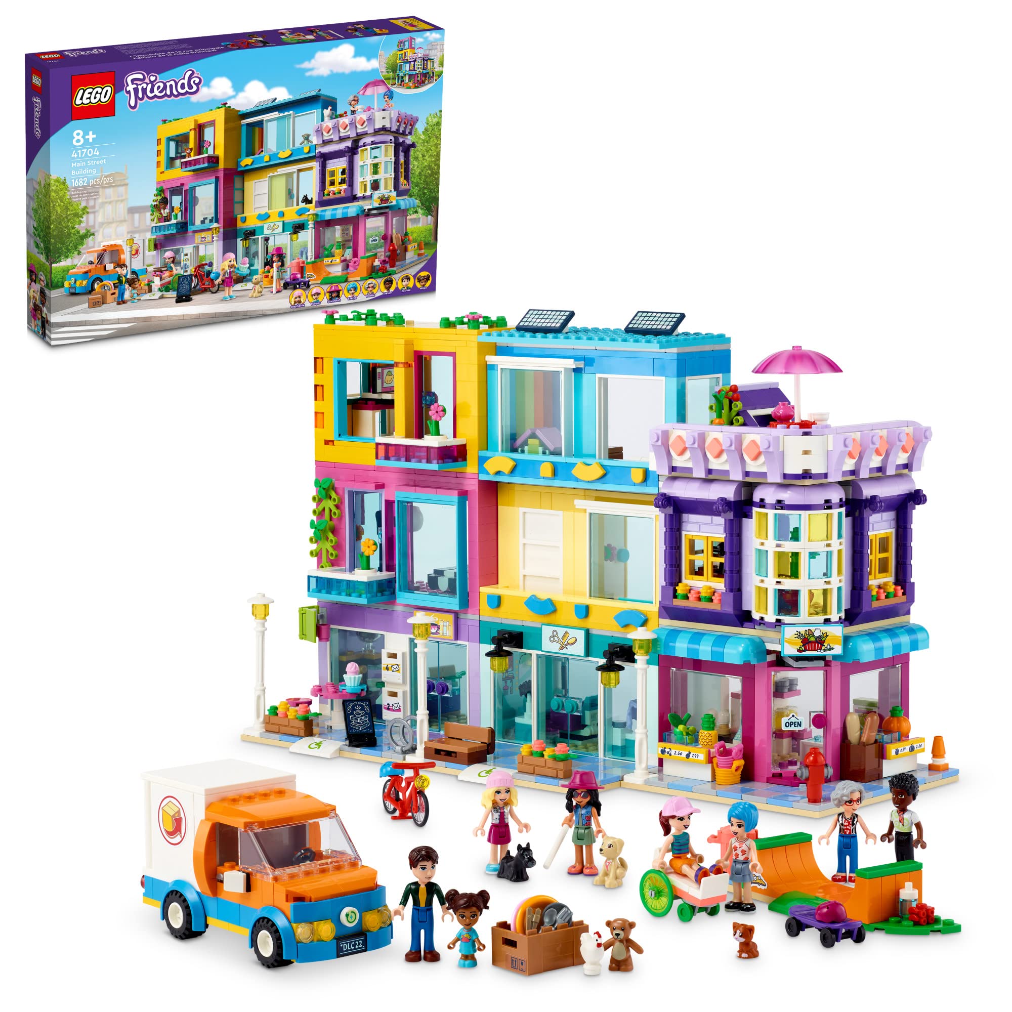 LEGO Friends Main Street Building, Heartlake City Café & Hair Salon 41704, Mini Dolls House with Toy Shops, Modular Building Set, Pretend Play Hair Salon Gift for 8 Plus Year Old Kids, Girls and Boys