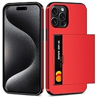 SAMONPOW Compatible with iPhone 15 Pro Case with Card Holder Dual Layer Heavy Duty Protective Shockproof Hidden Card Slot Slim Wallet Phone Case Cover for iPhone 15 Pro for Women Men (Metallic Red)
