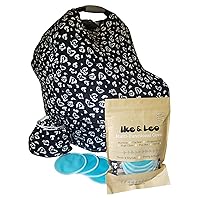 Baby Car Seat Cover Canopy/Nursing Scarf with 2 Pairs Organic Bamboo Nursing Pads – Premium 96% Rayon – Best for Breastfeeding, Shopping Cart, High Chair, Carseat, Shower Gift (The Leo