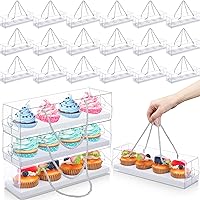 24 Pcs Clear Cupcake Boxes with Handle 4 Bakery Cake Boxes 12 x 3 x 3 Inches Rectangular Cupcake Containers Cupcake Gift Boxes for Mother's Day Wedding Party(White)
