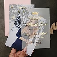 Set of 10 Vellum Quinceanera Invitations, Personalized Sweet 15 Birthday with Photo and Princess Crown, Mis Quince Anos Invites with Picture, Custom Gold Foil Vellum Birthday Invites (A6 (4