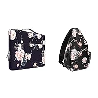 MOSISO Laptop Sleeve&Sling Backpack Compatible with MacBook Pro 16 inch 2021 2022 M1 Pro/M1 Max A2485/A2141/Pro Retina 15 A1398, 15-15.6 inch Notebook, Polyester Camellia Multifunctional Briefcase Bag